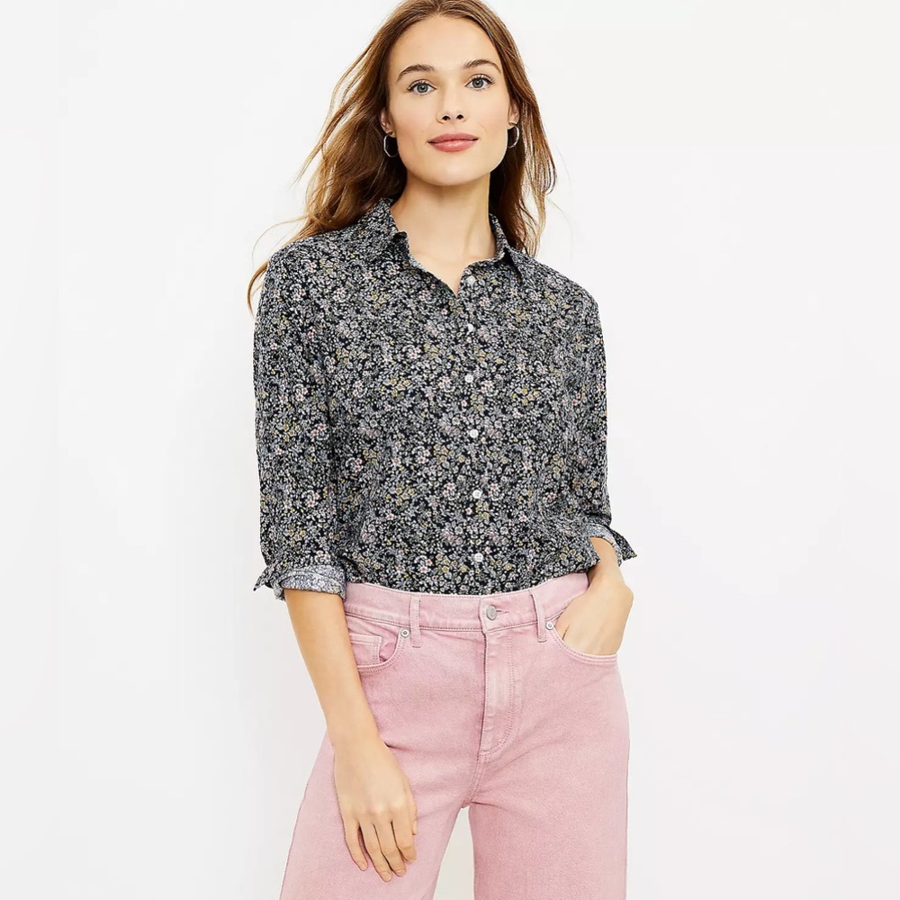 LOFT Garden Everyday Button Down Floral Shirt size XL